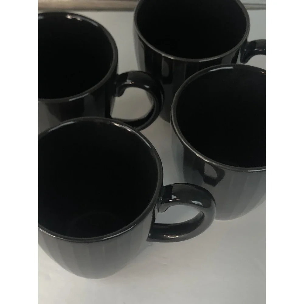 West Elm Ribbed Gray  Black Coffee or Tea Mugs Set of 4